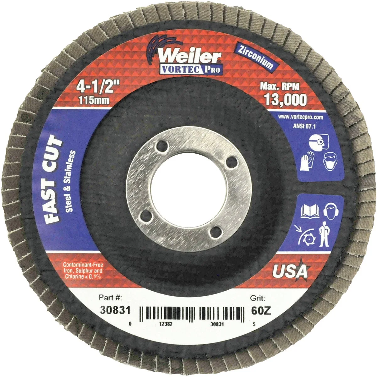 Elite Weiler Vortec 4-1 2 In. x 7 8 In. 60-Grit Type 29 Angle Grinder Flap Disc Crafted