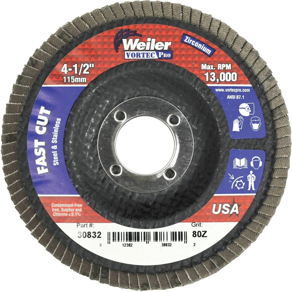 Convenient Weiler Vortec 4-1 2 In. x 7 8 In. 80-Grit Type 29 Angle Grinder Flap Disc Refined