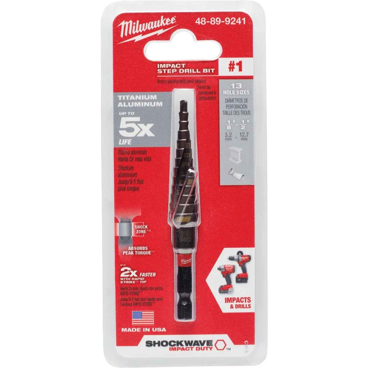 Selected Milwaukee Shockwave Impact Duty 1 8 In. - 1 2 In. 1 Step Drill Bit 13 Steps Prestigious
