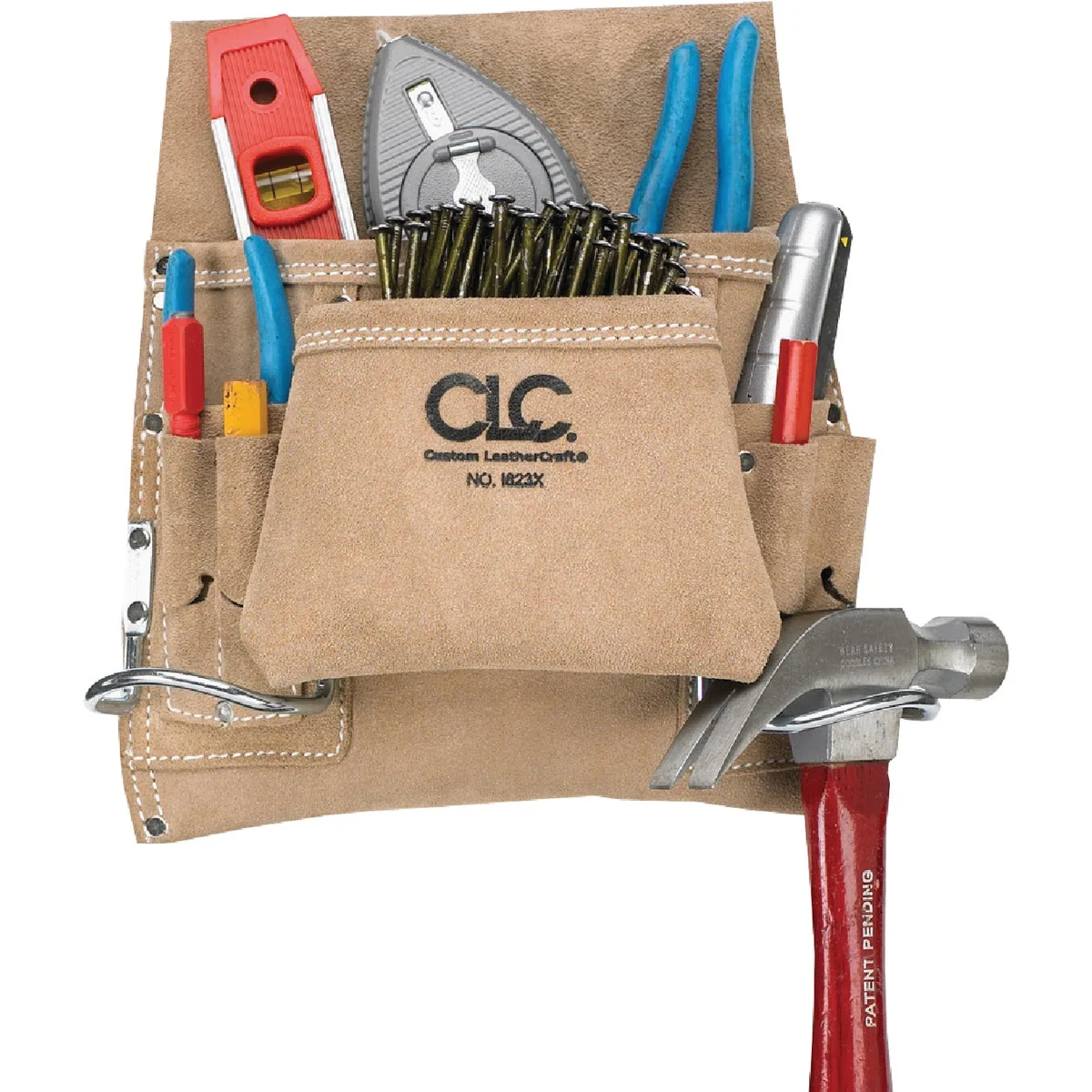 High-Grade CLC 8-Pocket Suede Leaather Carpenter's Nail Tool Bag Fast