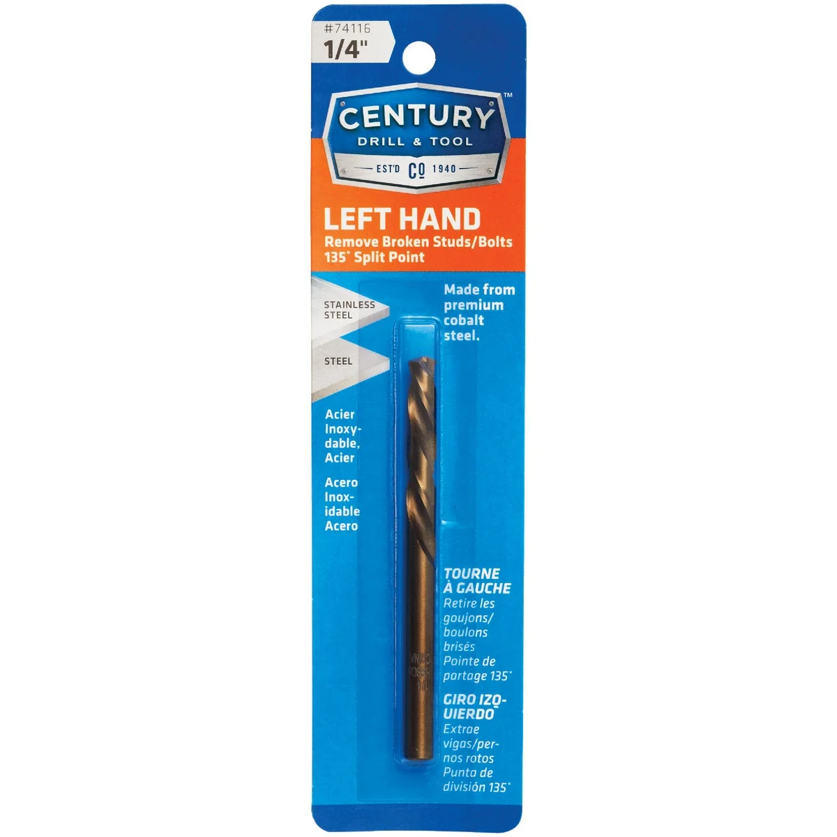 Environmentally Friendly Century Drill Tool 1 4 In. Cobalt Steel Left Hand Drill Bit Genuine