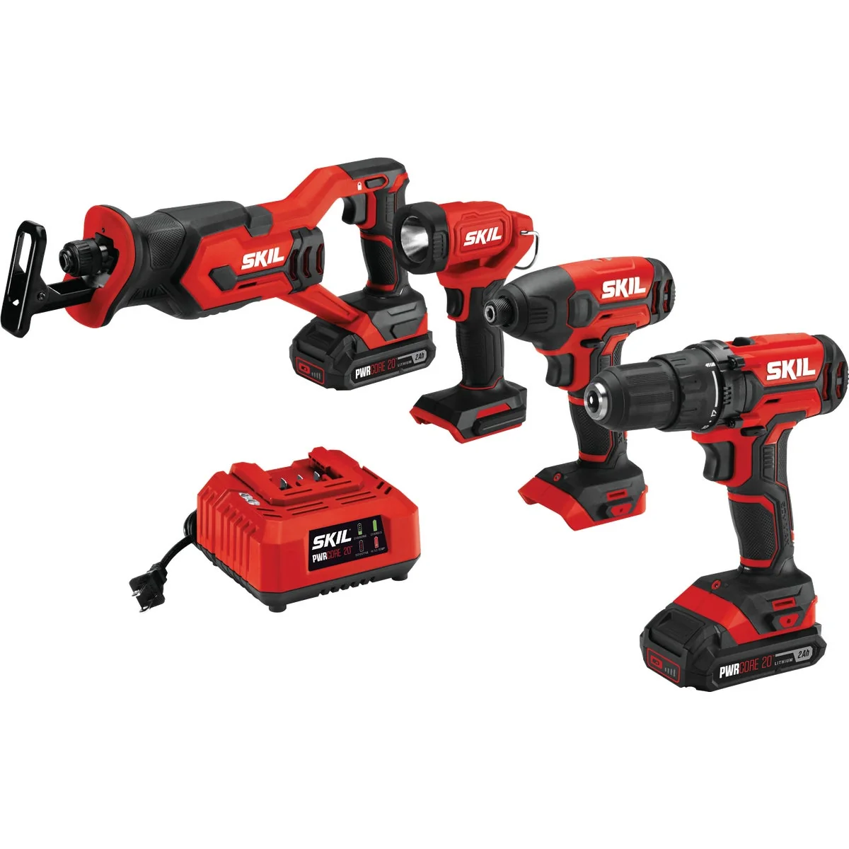 Innovative SKIL 4-Tool PWRCore 20 Volt Lithium-Ion Drill Driver Impact Driver Reciprocating Saw Area Light Cordless Tool Combo Dependable
