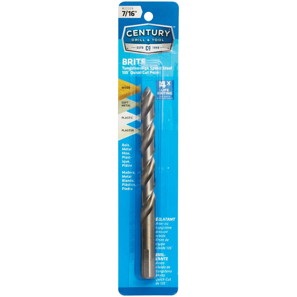 Innovative Century Drill Tool 7 16 In. Tungsten High Speed Steel Quick-Cut Point Brite Drill Bit Smart