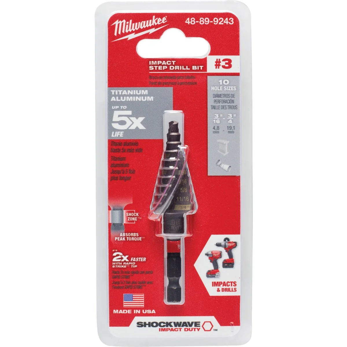 Professional Milwaukee Shockwave Impact Duty 3 16 In. - 3 4 In. 3 Step Drill Bit 10 Steps Environmentally Friendly