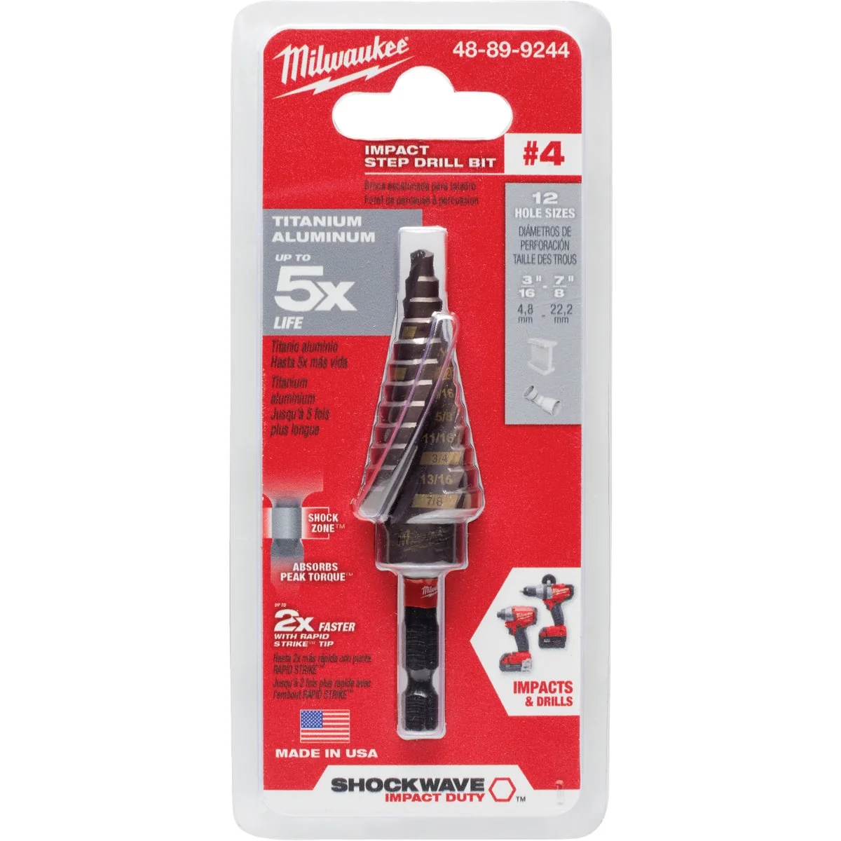 Secure Milwaukee Shockwave Impact Duty 3 16 In. - 7 8 In. 4 Step Drill Bit 12 Steps Comfortable