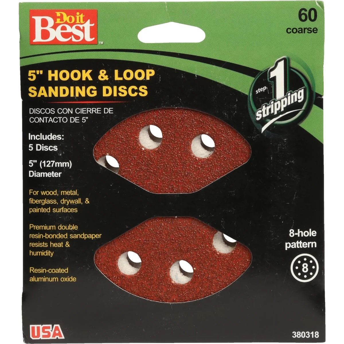 Smart Do it 5 In. 60-Grit 8-Hole Pattern Vented Sanding Disc with Hook Loop Backing 5-Pack Trusted