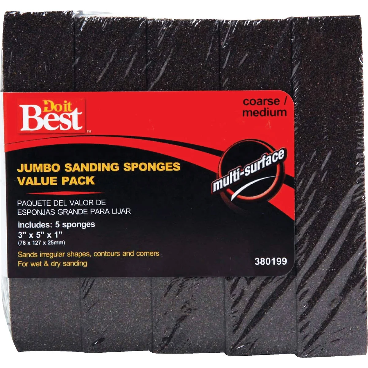 Lightweight Do it Jumbo 3 In. x 5 In. x 1 In. Medium Coarse Sanding Sponge 5-Pack Soft