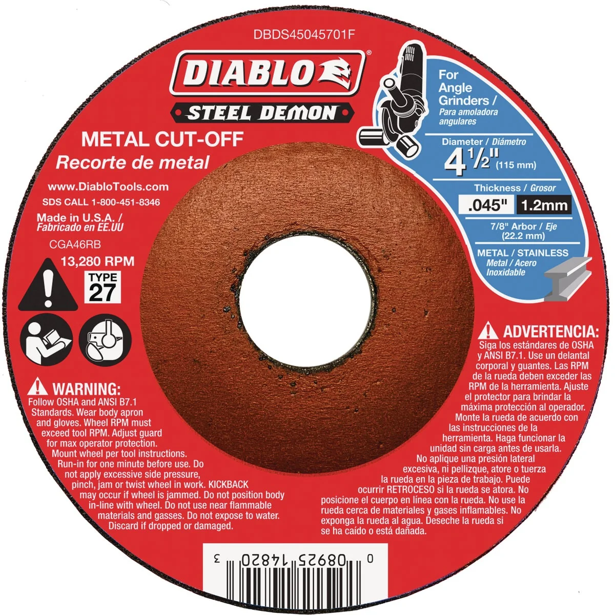 Casual Diablo Steel Demon Type 27 4-1 2 In. x 0.045 In. x 7 8 In. Metal Cut Off Wheel World-Class