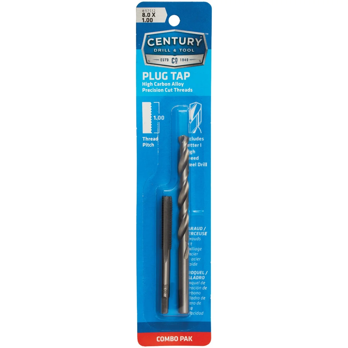 Functional Century Drill Tool 8 mm x 1.0 Metric Tap I Letter Drill Bit Combo Pack Smooth