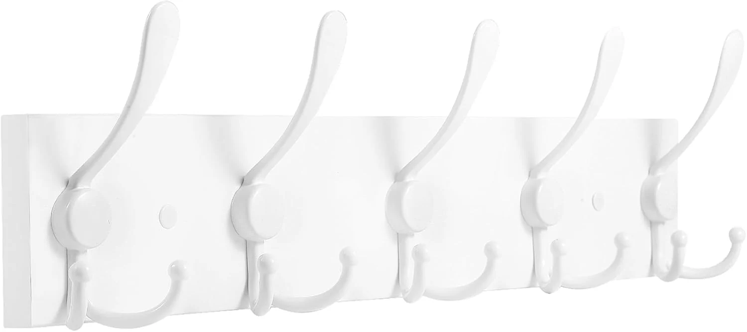 Superior Coat Rack Wall Mount Coat Hooks Wooden Hat Rack for Wall Hooks Pine Wood Plank 16.9 White Coat Hanger with 5 White Triple Hooks for Hanging Coat Hat Jacket Exclusive