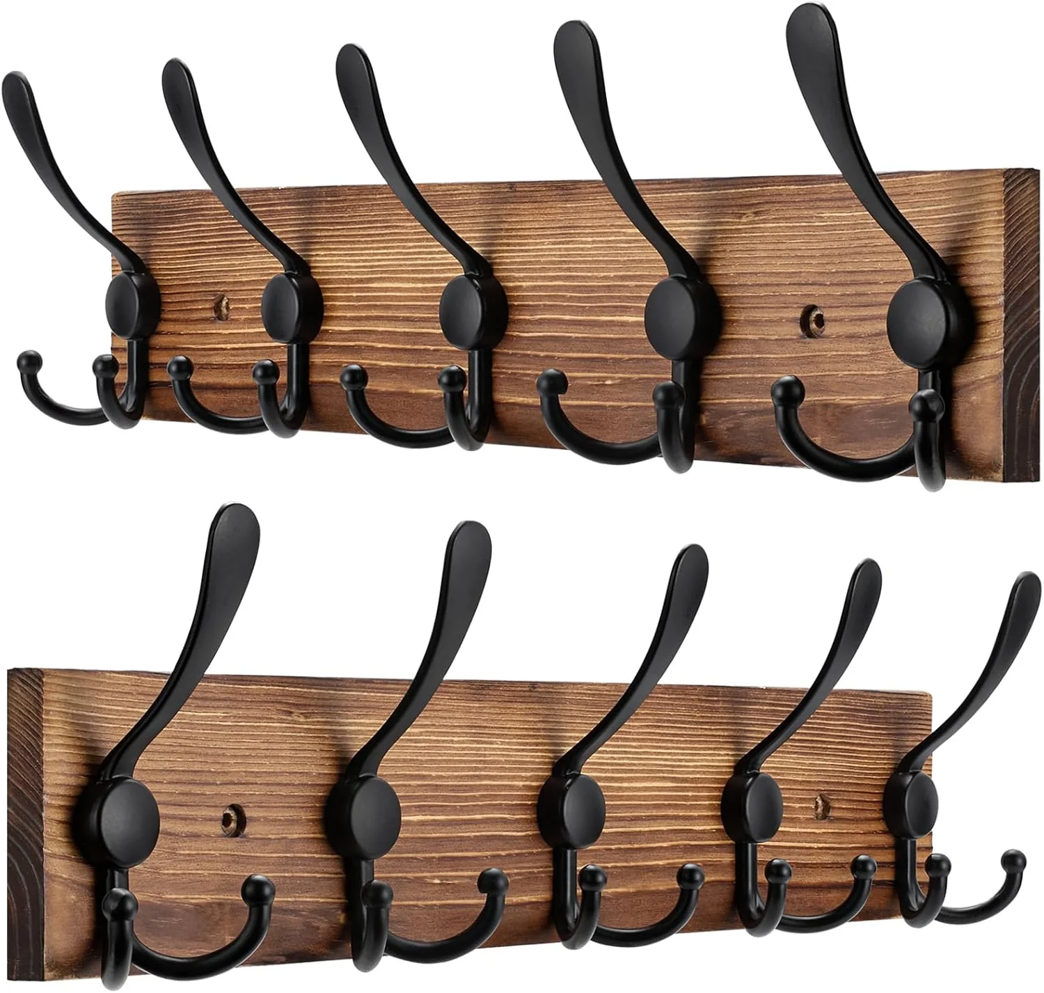 Relaxed 2pcs Coat Rack Wall Mount Wooden Hat Rack for Wall Hooks Pine Wood Plank 16.9 Brown Coat Hanger with 5 Triple Hooks for Hanging Coat Hat Jacket Fast