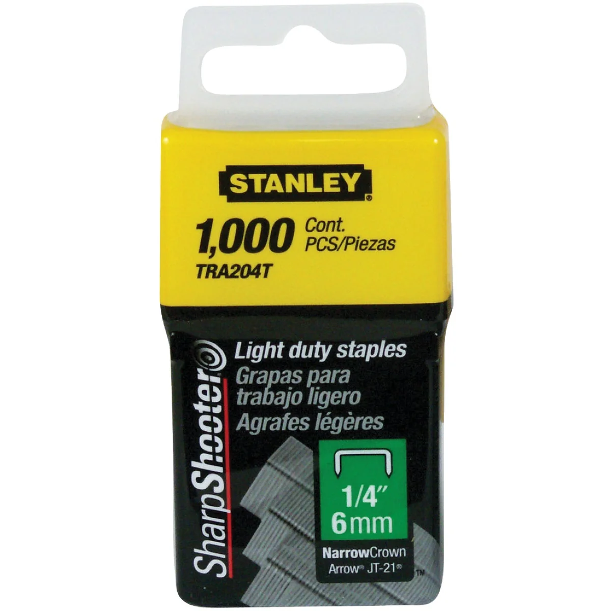 Green Stanley SharpShooter Light-Duty Narrow Crown Staple 1 4 In. 1000-Pack High-Performance