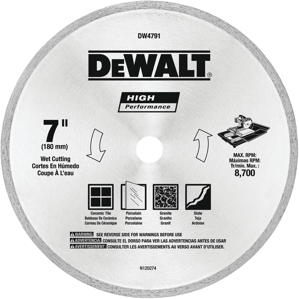 Next-Generation DeWalt High Performance 7 In. Continuous Rim Dry Wet Tile Diamond Blade Elite