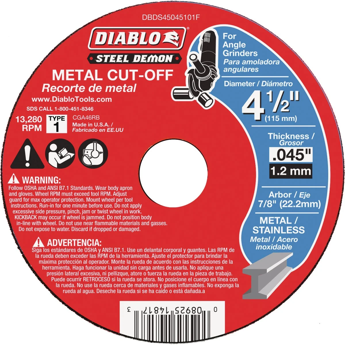 Flexible Diablo Steel Demon Type 1 4-1 2 In. x 0.045 In. x 7 8 In. Metal Cut-Off Wheel Advanced