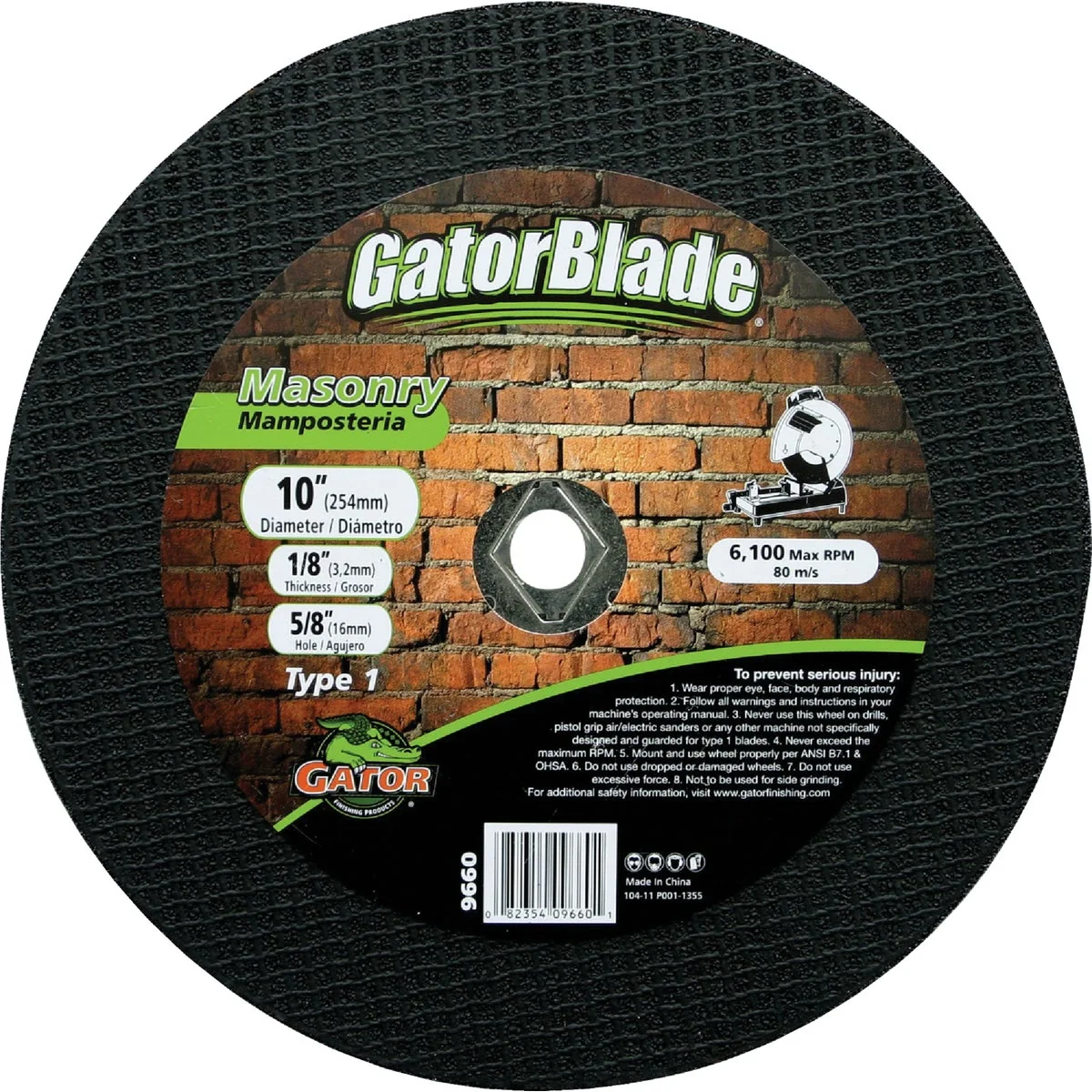 Certified Gator Blade Type 1 10 In. x 1 8 In. x 5 8 In. Masonry Cut-Off Wheel Efficient