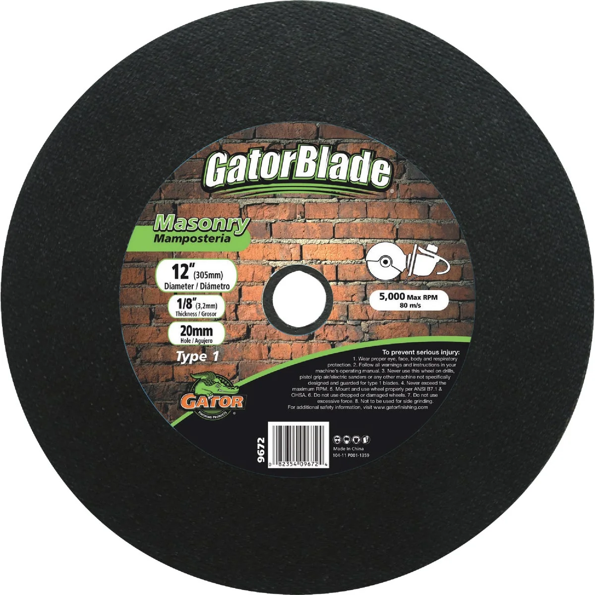 Next-Generation Gator Blade Type 1 12 In. x 1 8 In. x 20 mm Masonry Cut-Off Wheel Contemporary