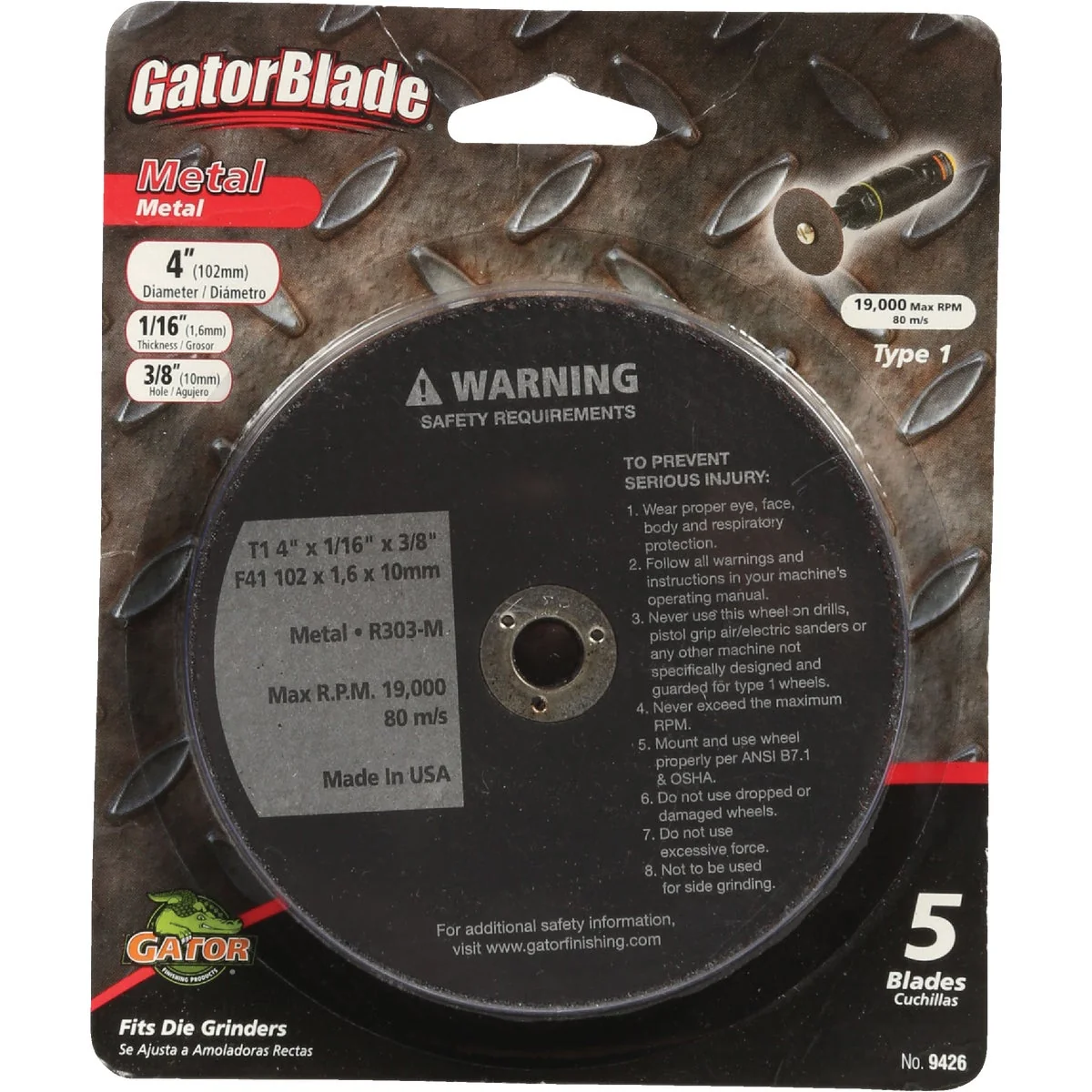 Classic Gator Blade Type 1 4 In. x 1 16 In. x 3 8 In. Metal Cut-Off Wheel 5-Pack Casual