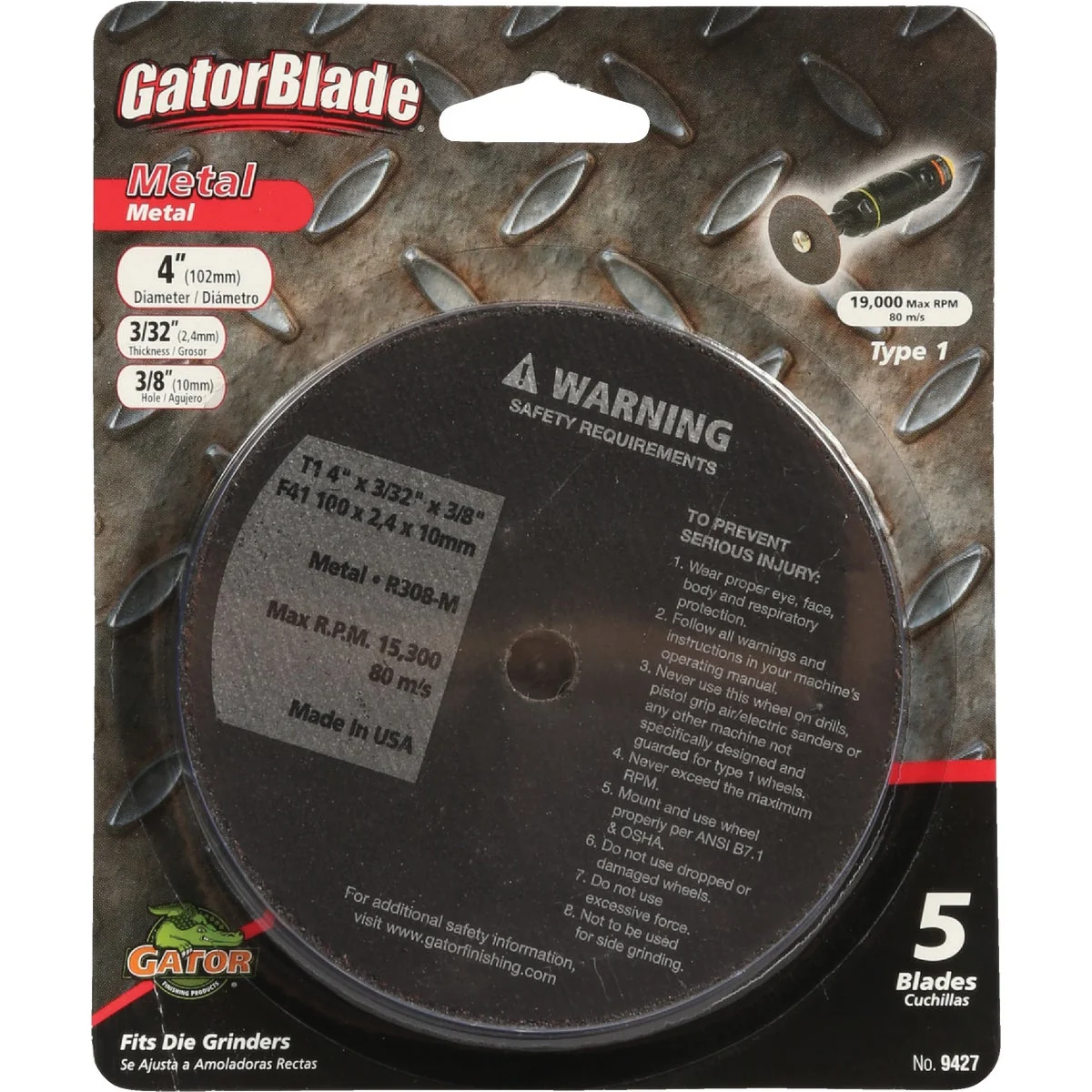 Powerful Gator Blade Type 1 4 In. x 3 32 In. x 3 8 In. Metal Cut-Off Wheel 5-Pack Elegant