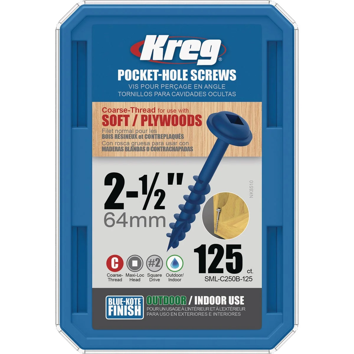 Professional Kreg Blue-Kote 8 2-1 2 In. Coarse Maxi-Loc Washer Head Pocket Hole Screw 125 Ct. Detailed