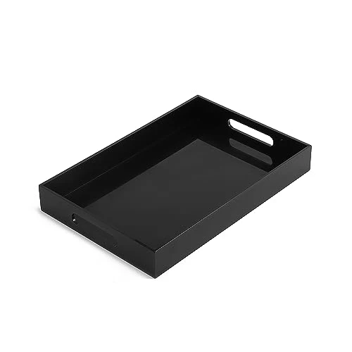 Enhanced Glossy Black Sturdy Acrylic Serving Tray with Handles Breathable