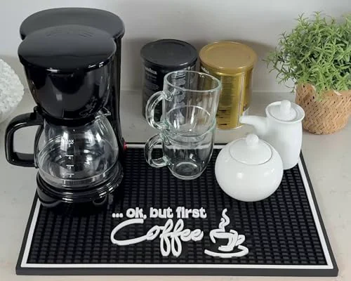 Flexible Ok But First Coffee Silicone Bar Mat for Countertop 18x12 Detailed