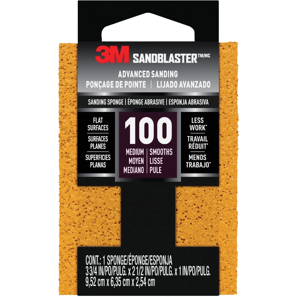 Long-Lasting 3M SandBlaster Bare Surfaces 2-1 2 In. x 3-3 4 In. x 1 In. 100 Grit Medium Sanding Sponge Solid