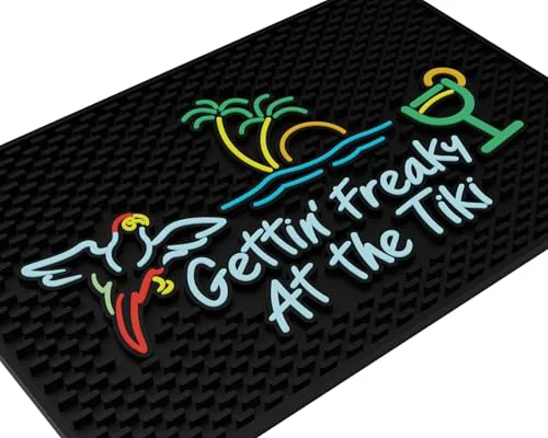 Reusable Gettin Freaky at The Tiki Flying Parrot Silicone Bar Mat 18x12 in Advanced