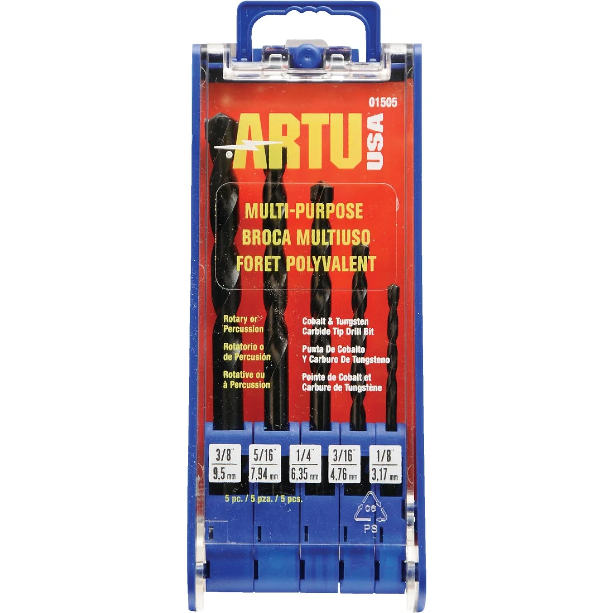 High-End ARTU 5-Piece Cobalt Tungsten Multi-Purpose Drill Bit Set 1 8 In. thru 3 8 In. Breathable