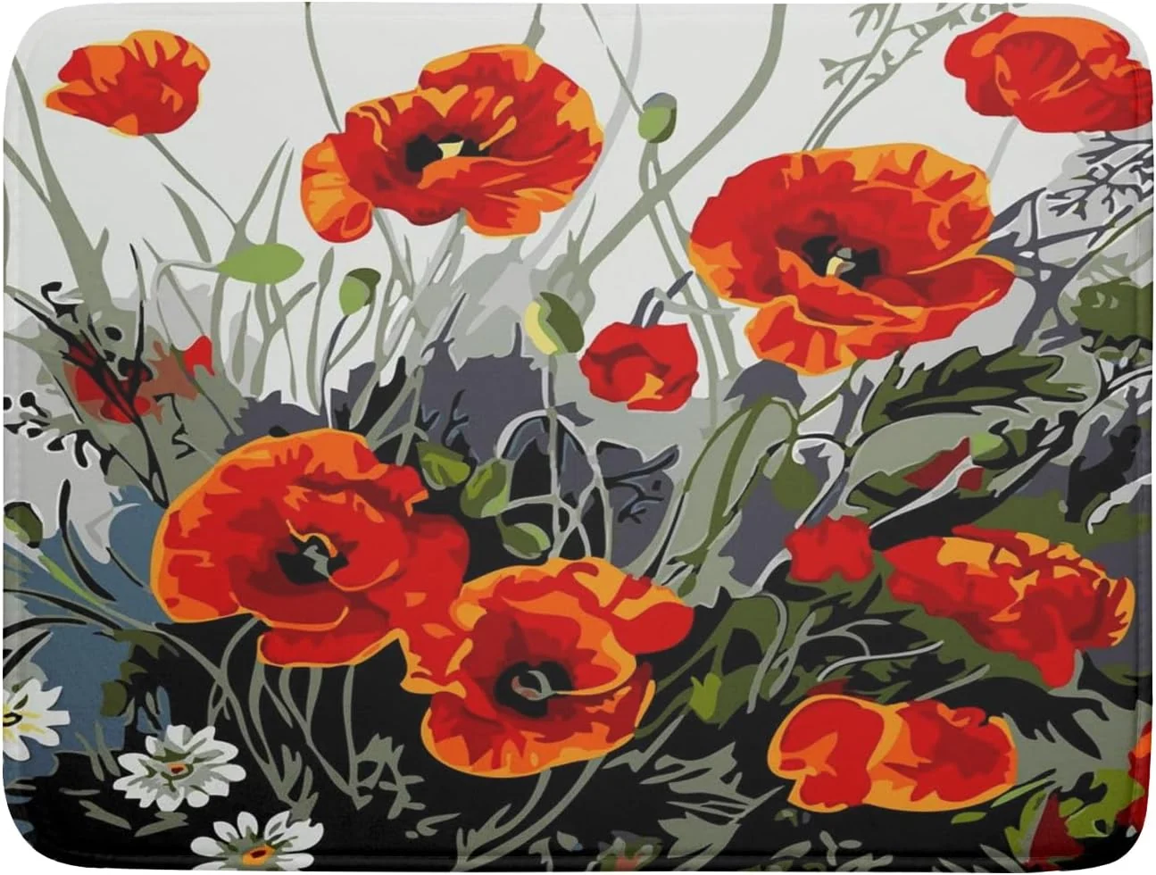 Official Poppy Dish Drying Mat 18x24 inch for Kitchen Vintage Red Orange Floral Dish Drying Pad Oil Painting Flower Dish Drainer Mats Absorbent Microfiber Protector for Countertop Coffee Bar Unique