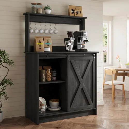 Breathable Farmhouse Coffee Bar Cabinet with Sliding Barn Door Eco-Friendly