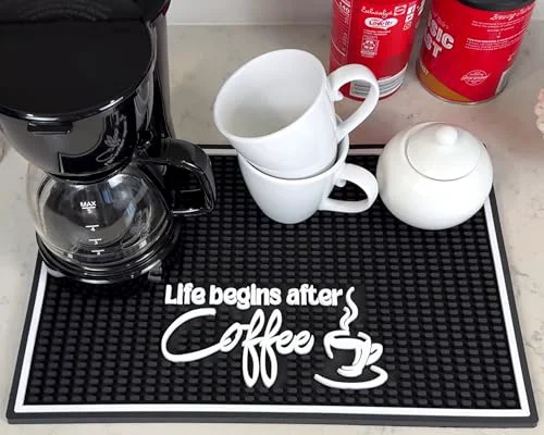 Environmentally Friendly Life Begins After Coffee Silicone Bar Mat 18x12 in Authentic