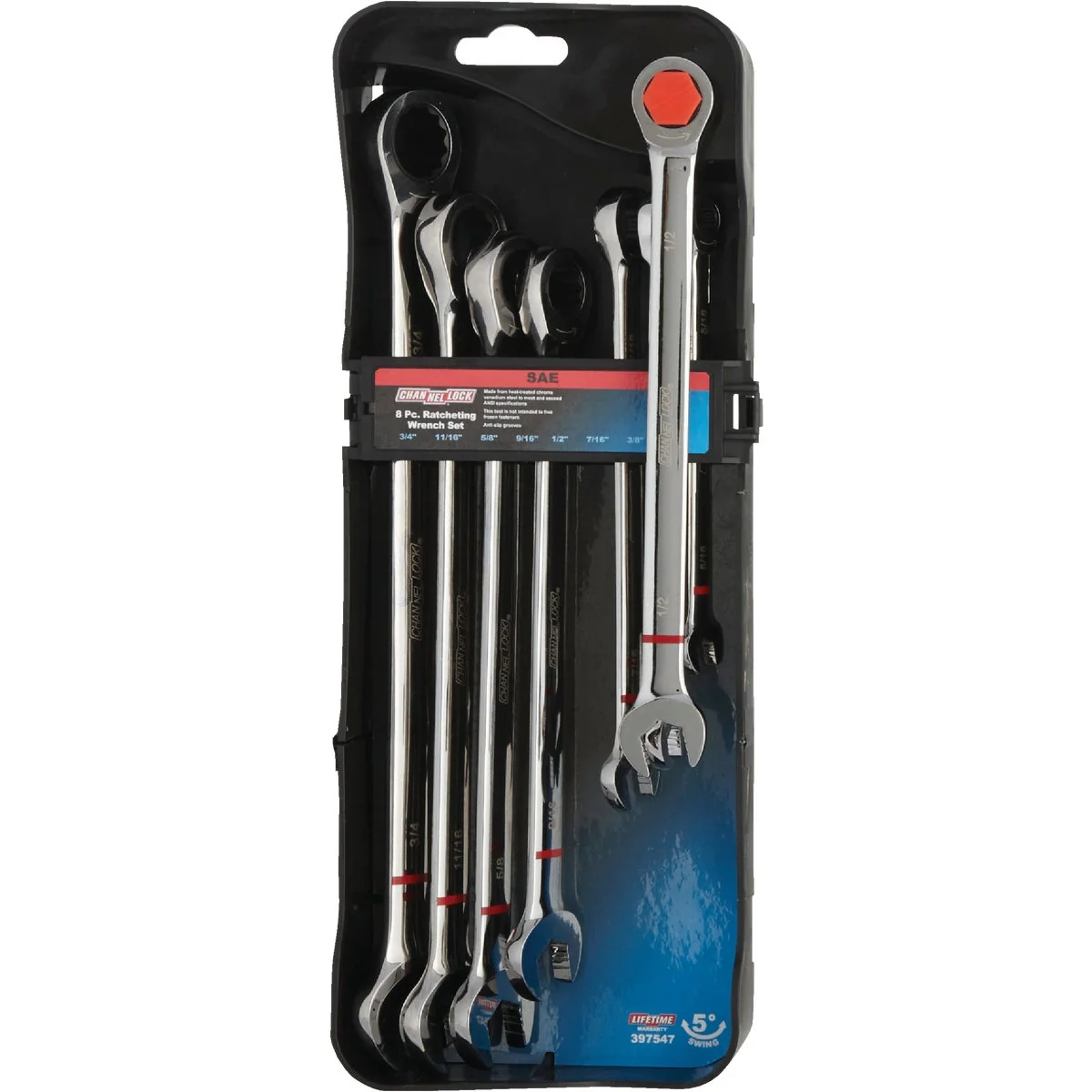 Convenient Channellock Standard 12-Point Ratcheting Combination Wrench Set 8-Piece Crafted
