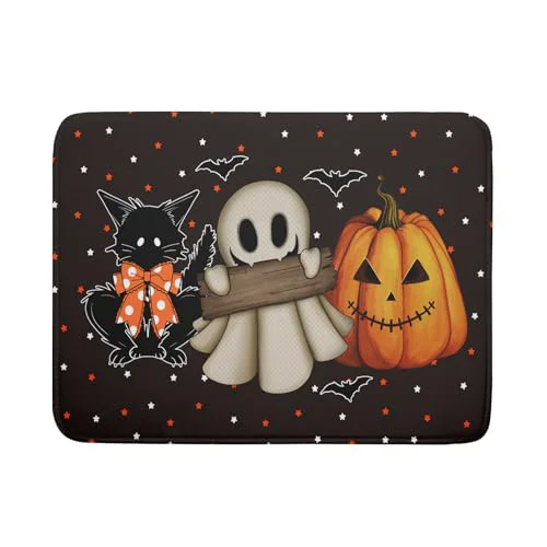 Sustainable 18 x24 Halloween Dish Drying Mat Spooky Pumpkin Ghost Black Cat Bats Kitchen Drainer Mats Holiday Gothic Reversible Microfiber Dish Drying Pad Large Size for Countertop Tabletop Decor Proven