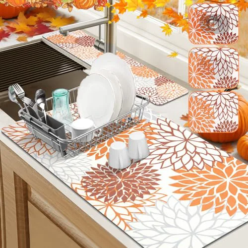 Proven 2PCS 17 x 32 Fall Dish Drying Mat 24 x 5.5 Sink Splash Guard 2 Count Breathable