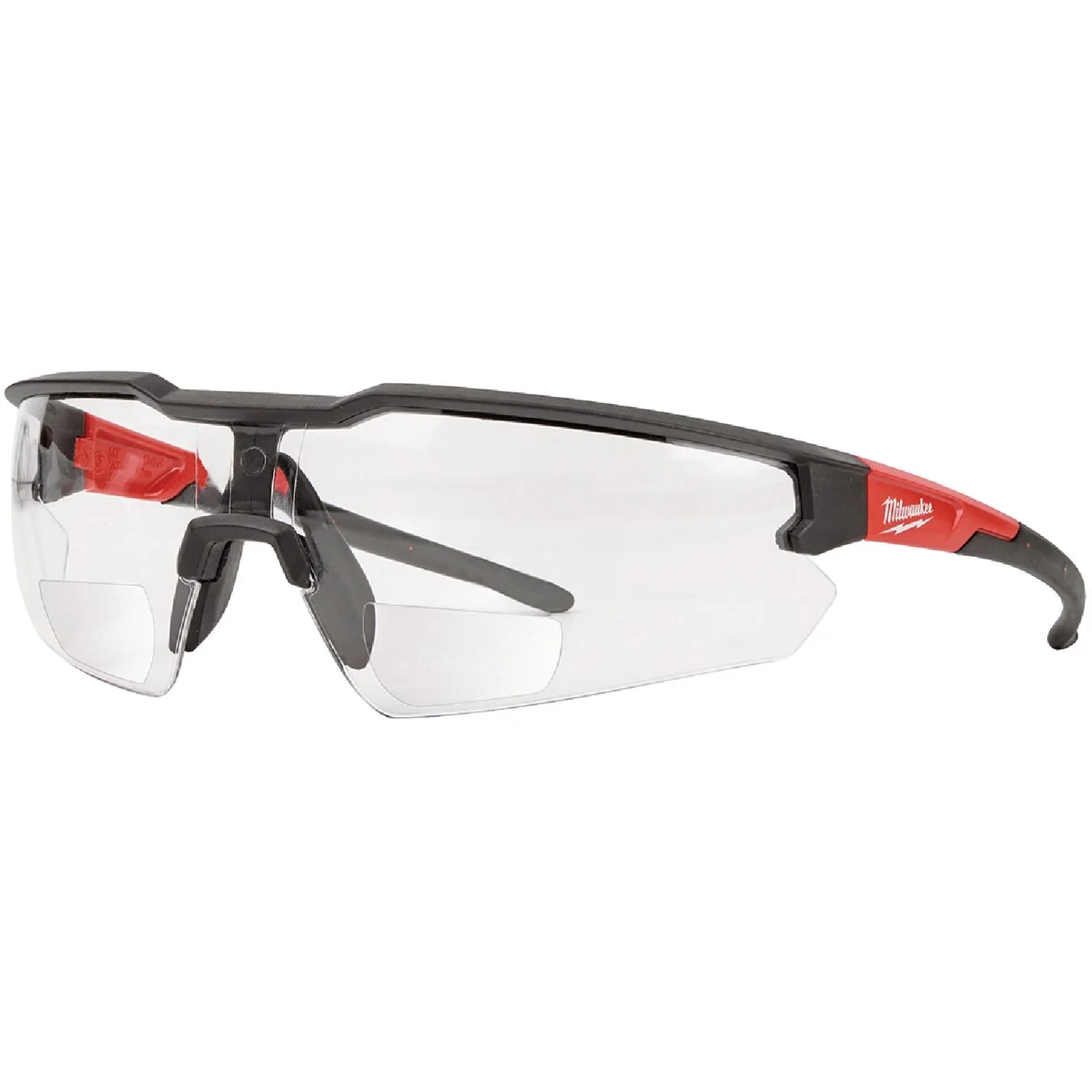 Trendy Milwaukee Red Black Frame Safety Glasses with 2.00 Magnified Clear Anti-Scratch Lenses Recyclable