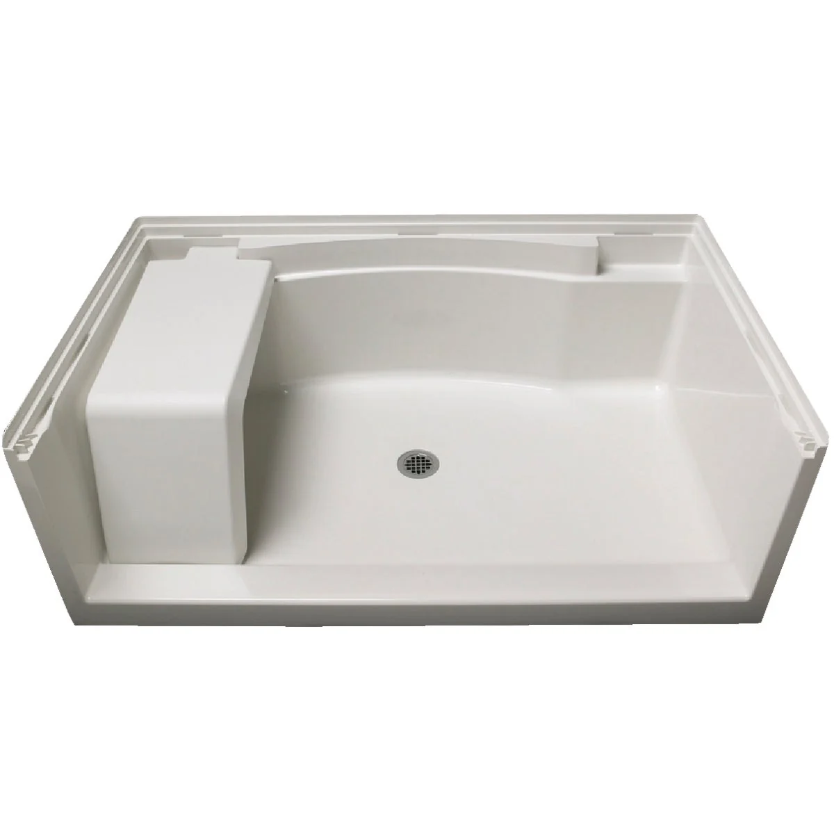 Sustainable Sterling Accord 60 In. W x 36 In. D Center Drain Seated Shower Floor Base in White Fine