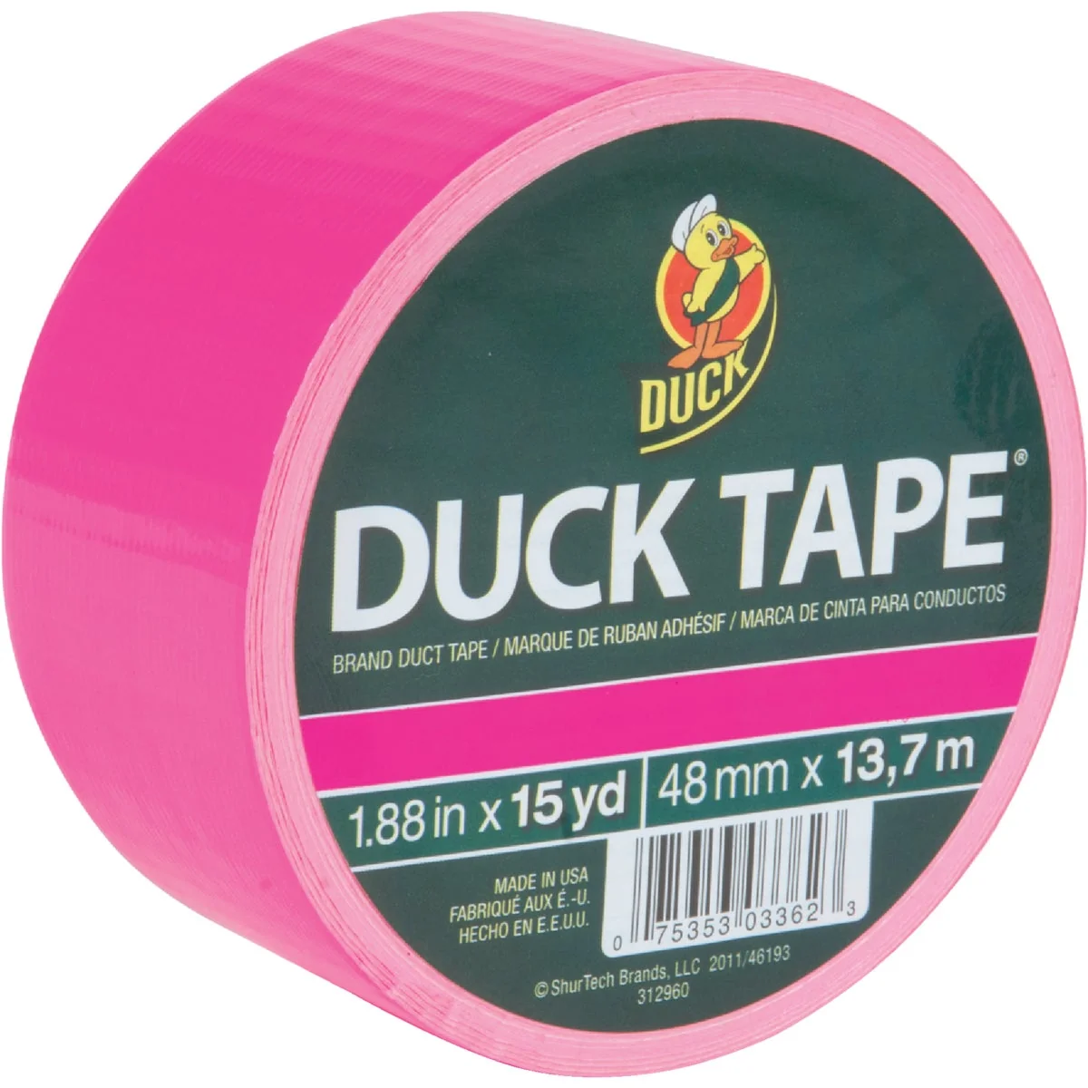 Versatile Duck Tape 1.88 In. x 15 Yd. Colored Duct Tape Neon Pink Fashionable