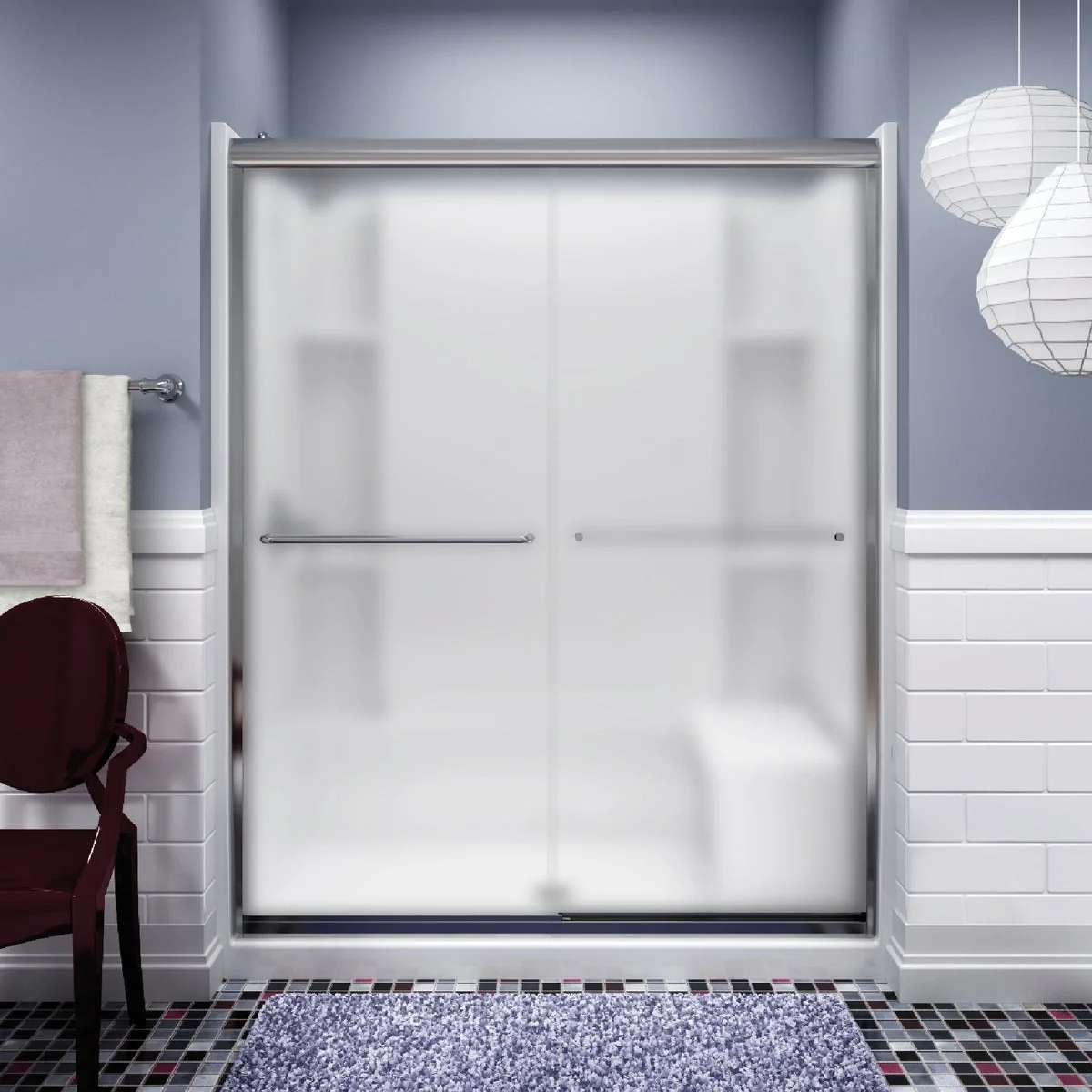 Modern Sterling Finesse 59-5 8 In. W. X 70-1 16 In. H. Chrome Frameless Frosted Glass Sliding Shower Door Luxury