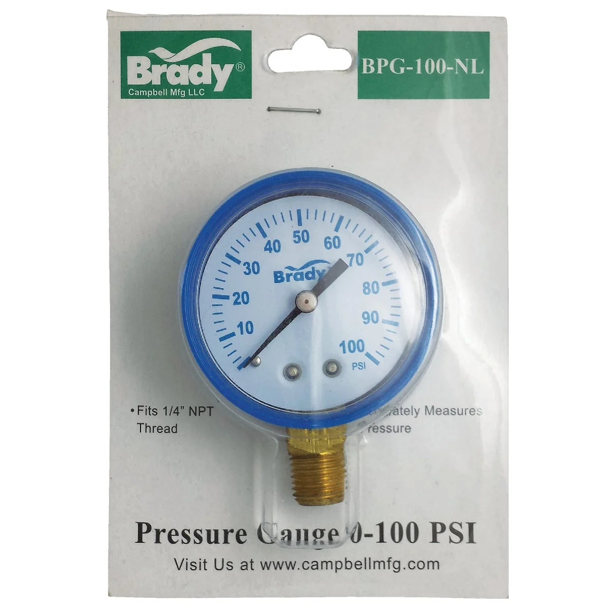 Green Campbell 1 4 In. x 2 In. 0 to 100 psi Pressure Gauge Environmentally Friendly