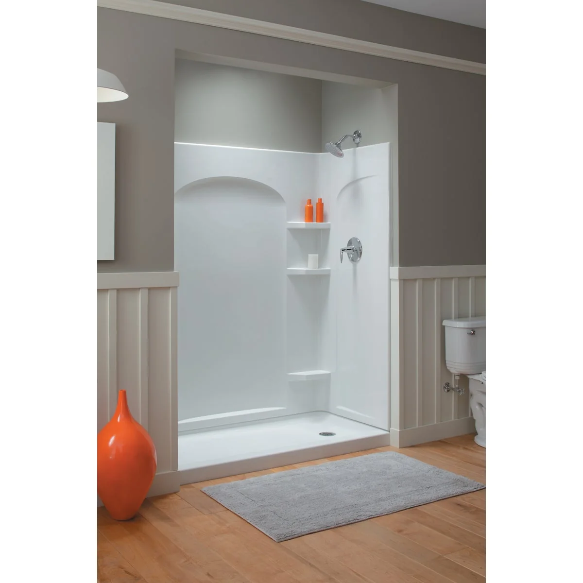 Superior Sterling Ensemble 31-1 4 In. W x 72-1 2 In. H x 1-1 4 In D Curved Shower End Wall Set in White Crafted