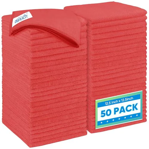 Sustainable Red Microfiber Cleaning Cloth 50 Pack 50 Count Smooth