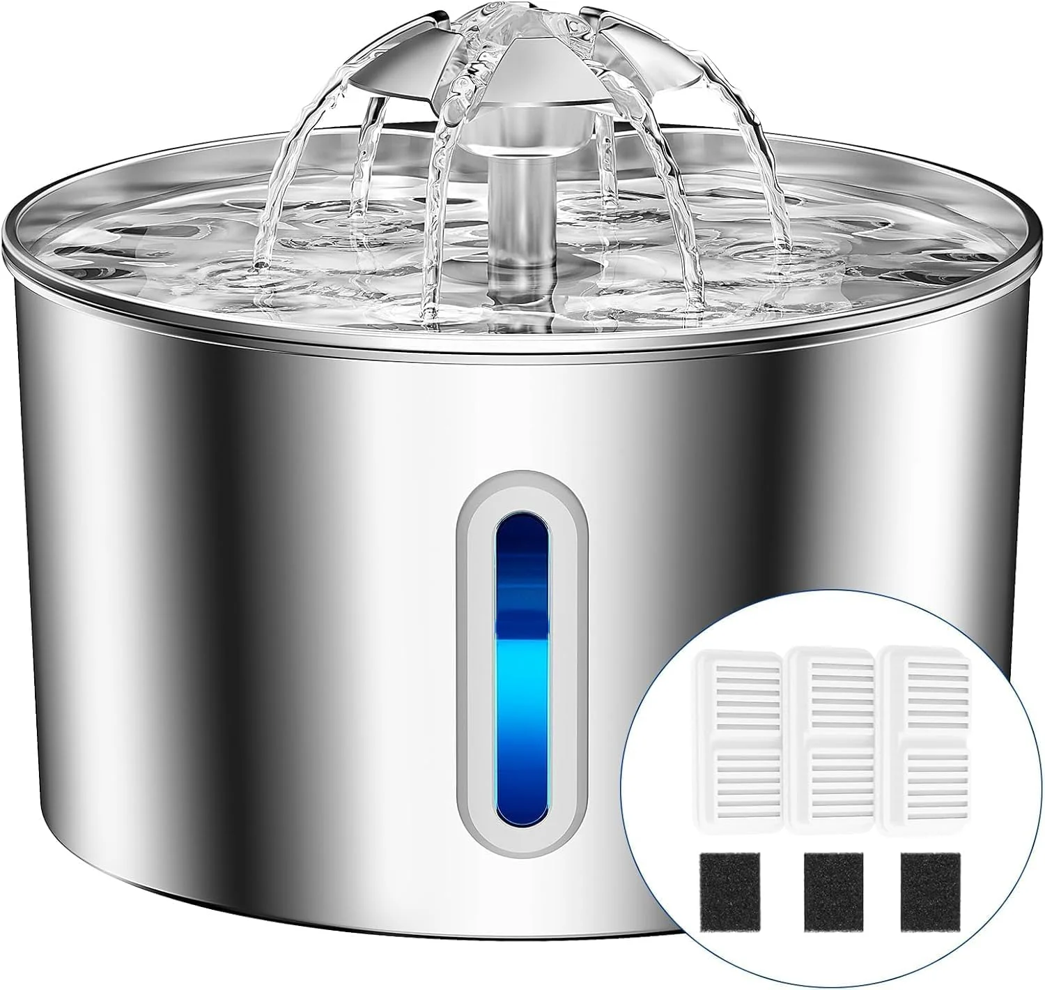 Elite Cat Water Fountain Stainless Steel - 74oz 2.2L Pet Gift Dog Water Dispenser Automatic Silent Cats Dispenser for Drinking Indoor Metal Kitty Spout Fountains with 3 Filters 3 Sponges Cat Dogs Gifts Original