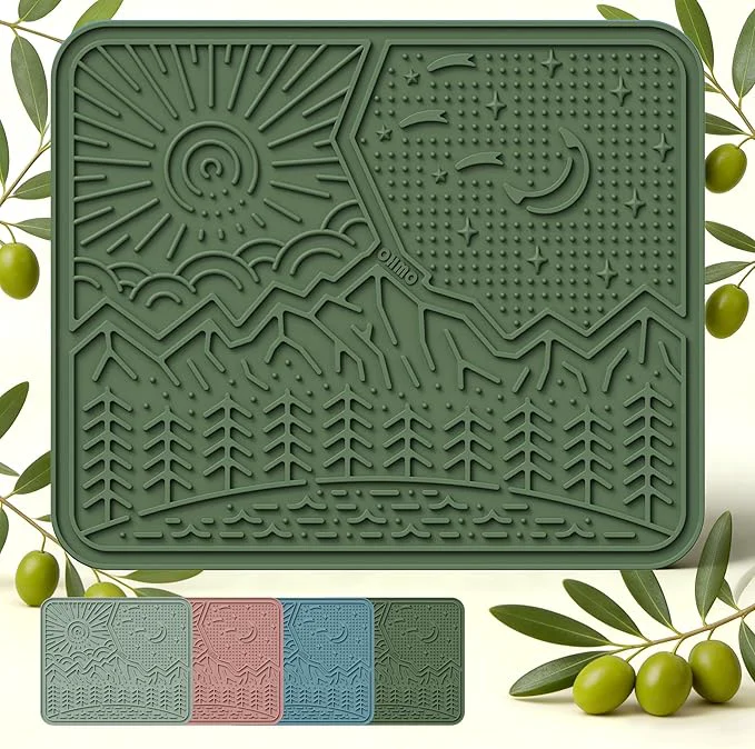 Certified OHMO Lick Mat for Dogs and Cats Nature Design Extra Large 1pc Easy to Clean Pet Slow Feeder with Suction Cups Enrichment for Anxiety Relief and Boredom Reduction Olive Green About ThisOverview Quality