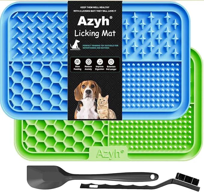 Solid Licking Mat for Dogs Cats 2 Pack Slow Feeder Lick Pat for Large Dogs and Puppies Anxiety Relief Dog Toys Feeding Mat for Butter Yogurt Peanut Pets Bathing Grooming Training Mat 9.9'' × 6'' About ThisOverview Healthy