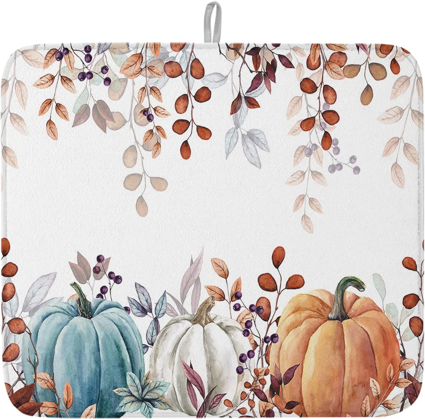 Enhanced Fall Dish Drying Mat for Kitchen Counter Pumpkin Drying Pad Absorbent Drying Mats for Countertops Sinks Draining Racks Autumn Eucalyptus Leaves Drainer Holiday Harvest Thanksgiving Decorations 18x24 Outstanding