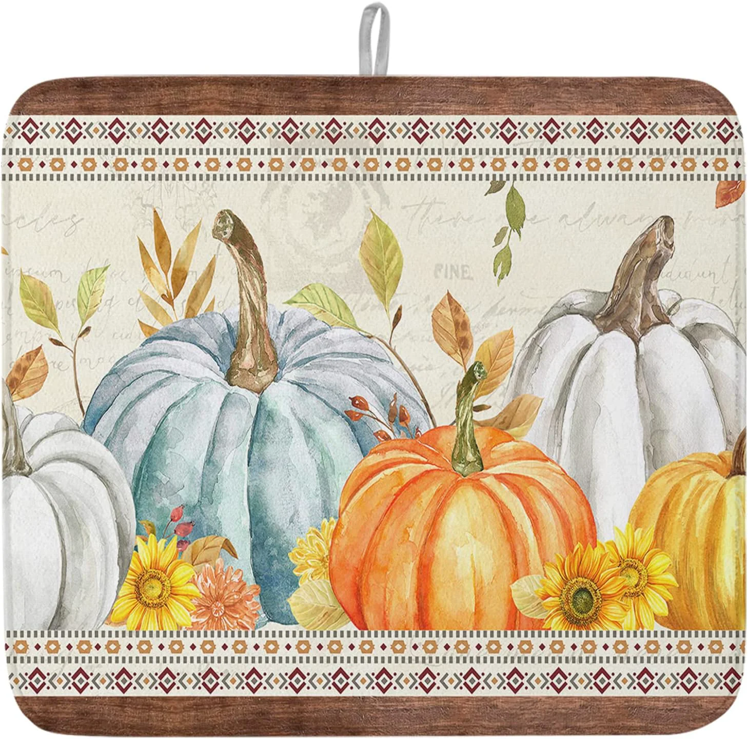 Fast Fall Dish Drying Mat for Kitchen Counter Pumpkin Drying Pad Absorbent Drying Mats for Countertops Sinks Draining Racks Sunflower Eucalyptus Leaves Drainer Holiday Harvest Thanksgiving Decor 16x18 Official