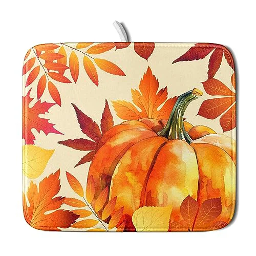Functional Autumn Pumpkin Maple Leaf Dish Drying Mat for Kitchen Counter Prestigious
