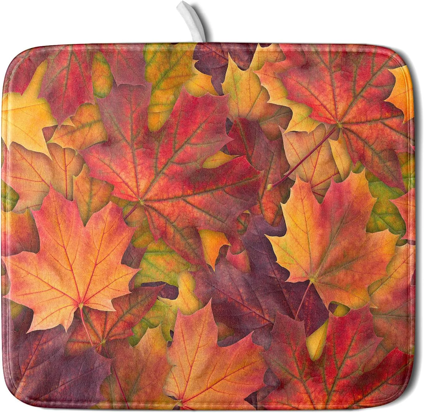 Classic Colorful Autumn Maple Leaves Dish Drying Mat for Kitchen Counter Fall Drying Mat 16 x 18 Inch with Absorbent Reversible Microfiber Dish Drying Pad Dish Rack Drainer Mat for Coffee Bar Lightweight