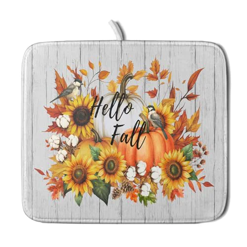 Advanced Hello Fall Sunflowers Dish Drying Mat for Kitchen Counter Artisan
