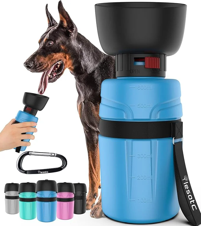 Powerful lesotc 2nd Gen Portable Dog Water Bottle – 21oz Leakproof 2-in-1 Collapsible Bowl BPA- Authentic
